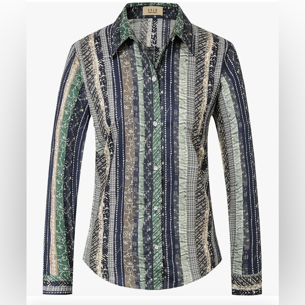 SSLR-Women’s Long Sleeve Button Down Shirt
Summer Casual Floral Plus Size